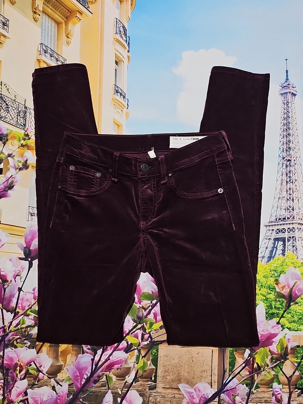 Rag & Bone Skinny‎ Velvet Burgundy Jeans Size 25